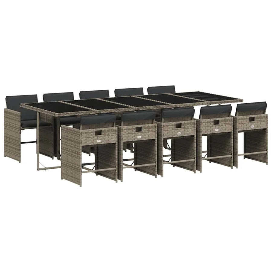 Ensemble à manger de jardin 11pcs avec coussins gris poly rotin - 2