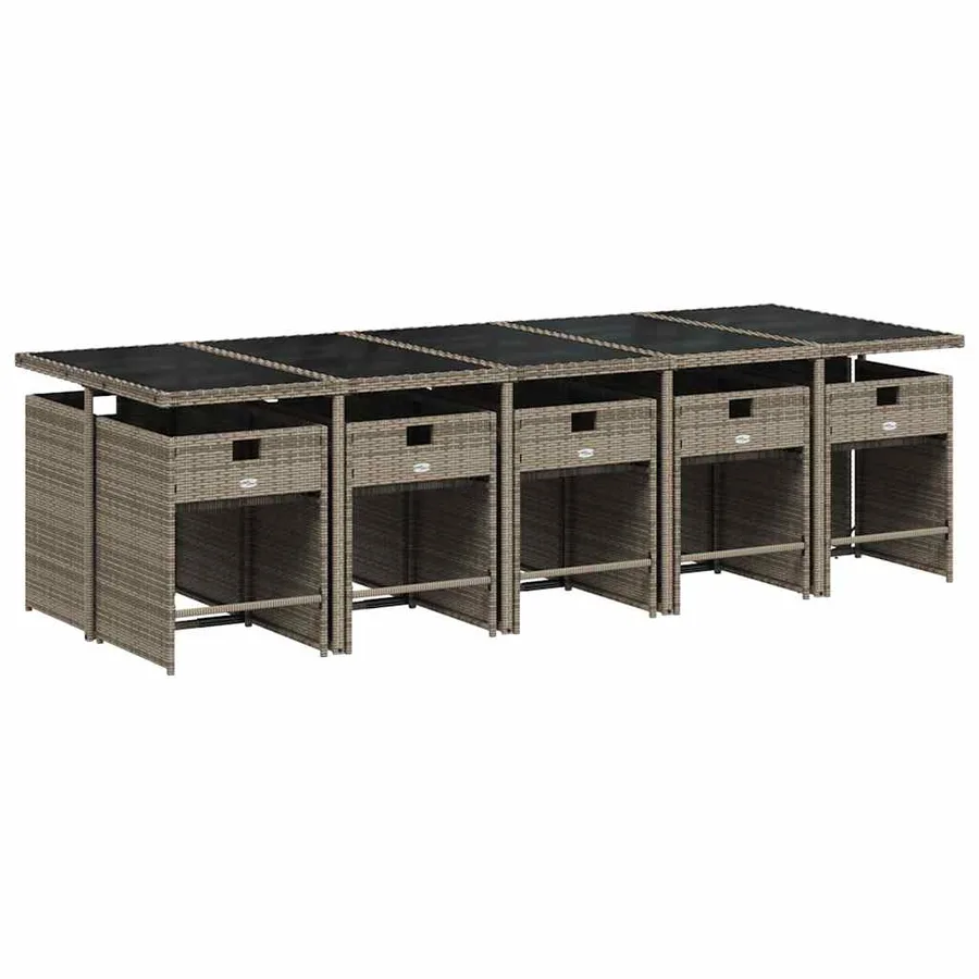 Ensemble à manger de jardin 11pcs avec coussins gris poly rotin - 3