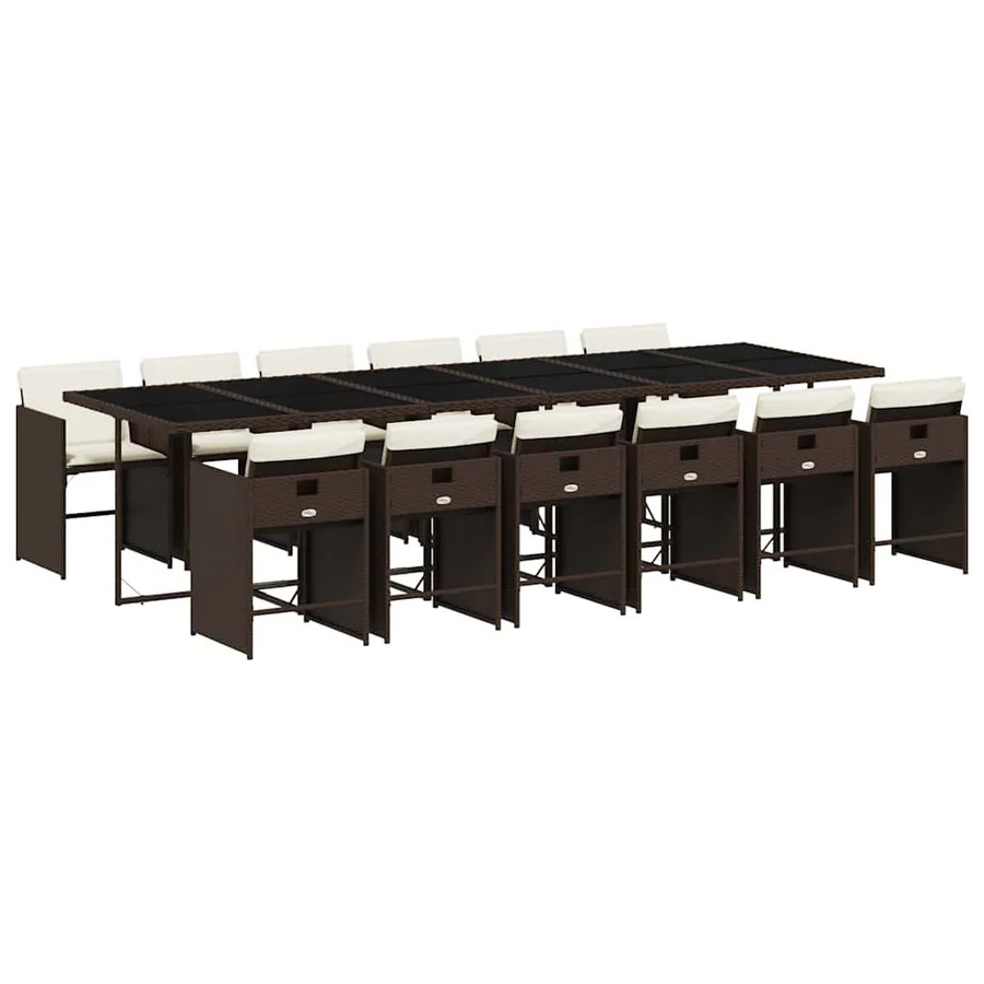 Ensemble à manger de jardin avec coussins 13 pcs marron rotin - 2
