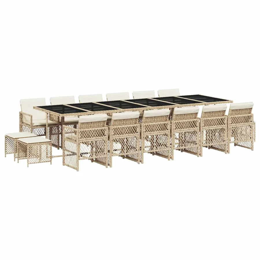 Ensemble à manger de jardin et coussins 17 pcs beige - 2