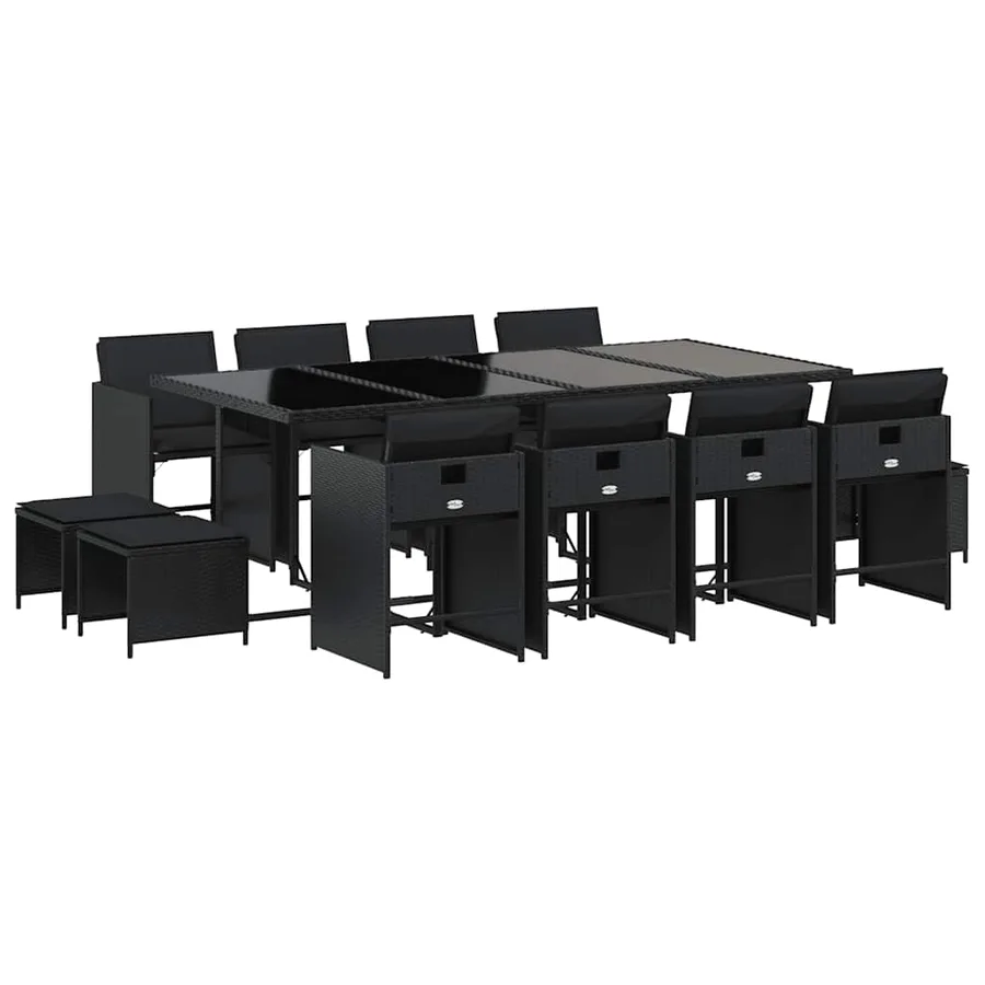 Ensemble à manger de jardin 13 pcs coussins noir résine tressée - 2