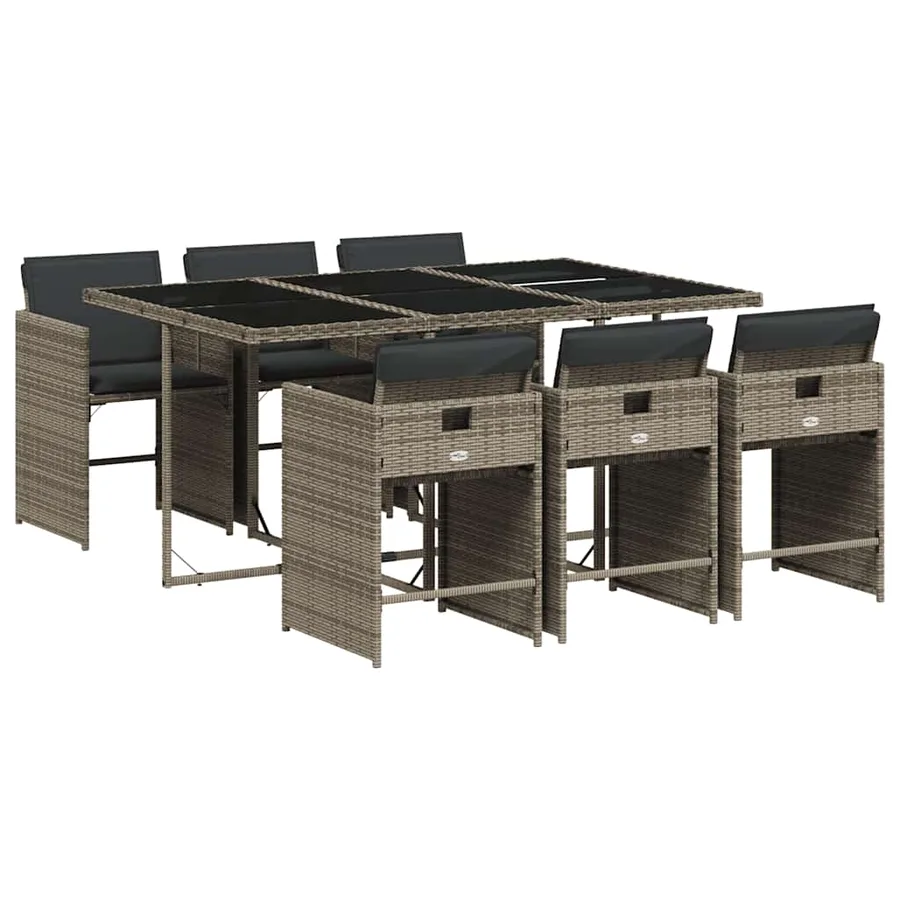 Ensemble à manger de jardin et coussins 7 pcs gris rotin - 2