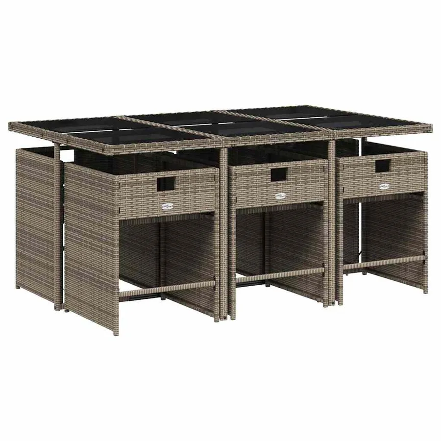 Ensemble à manger de jardin et coussins 7 pcs gris rotin - 3