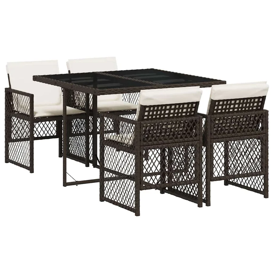 Ensemble à manger de jardin 5 pcs et coussins marron poly rotin - 2