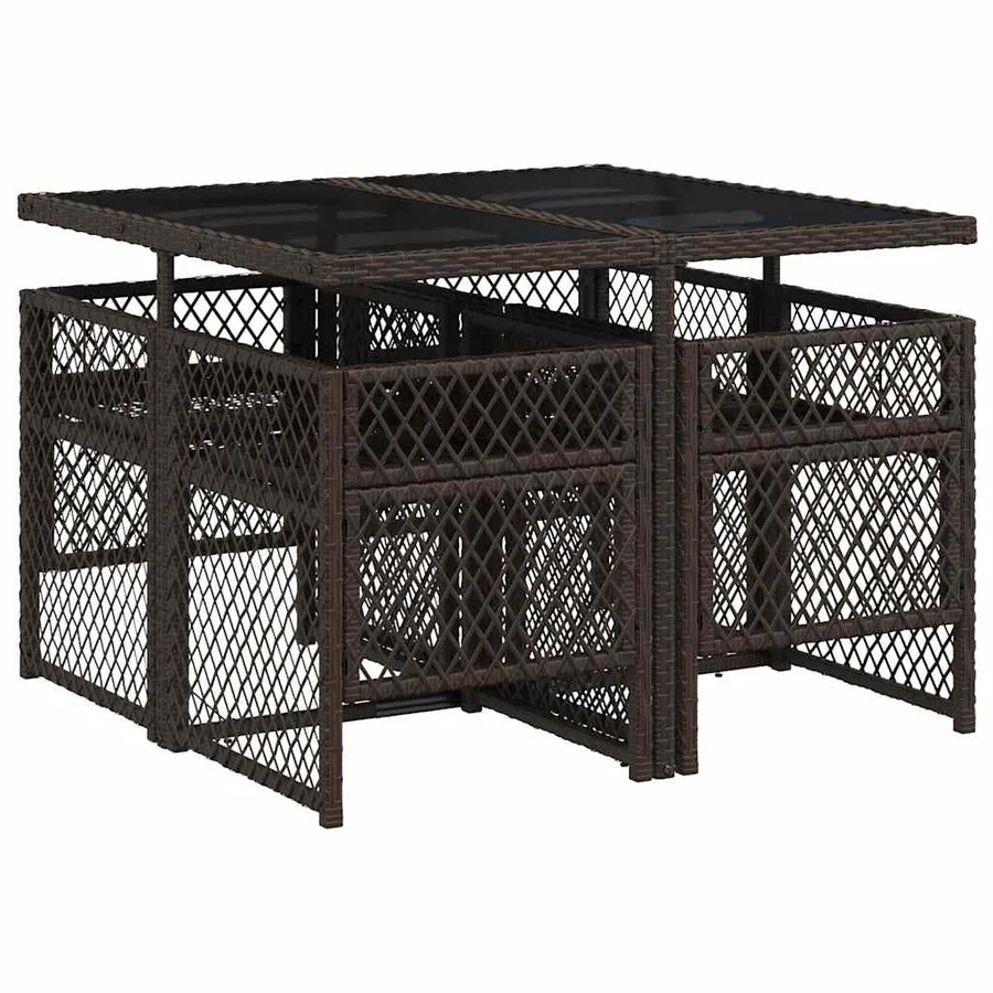 Ensemble à manger de jardin 5 pcs et coussins marron poly rotin - 5