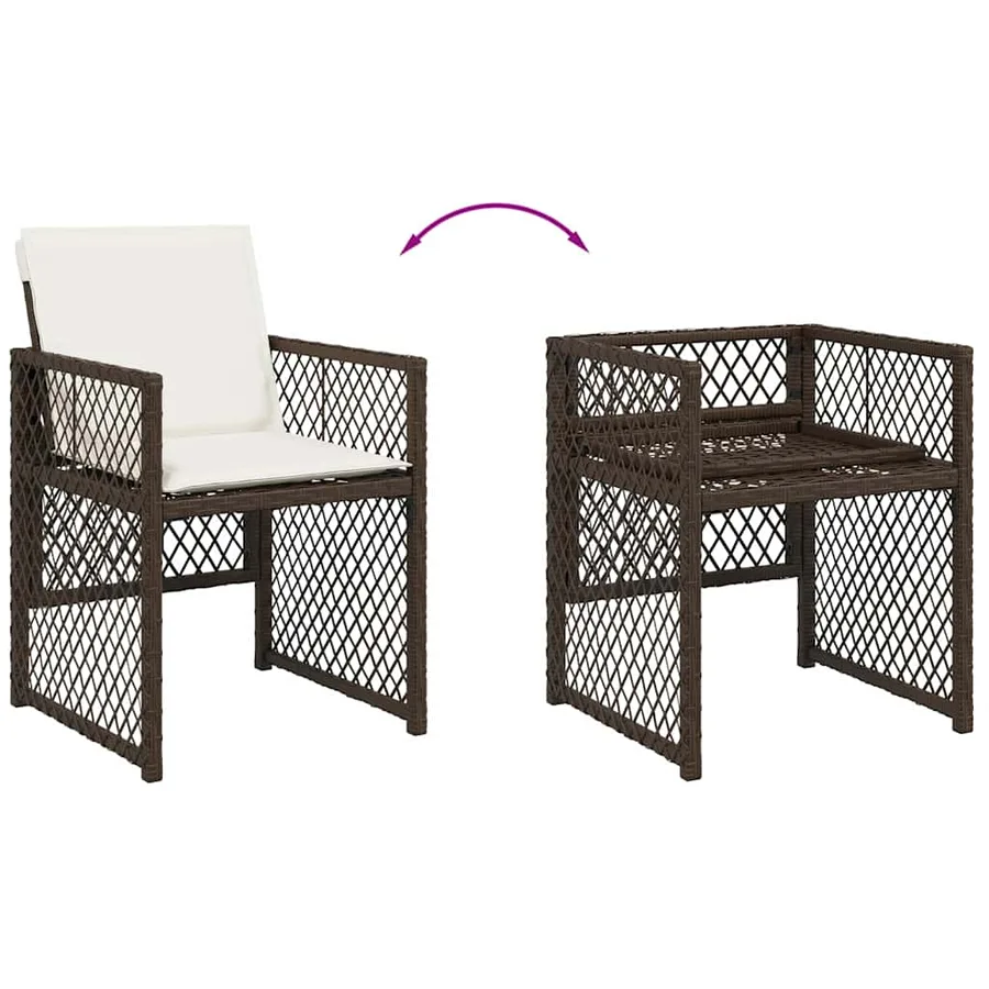 Ensemble à manger de jardin 5 pcs et coussins marron poly rotin - 6