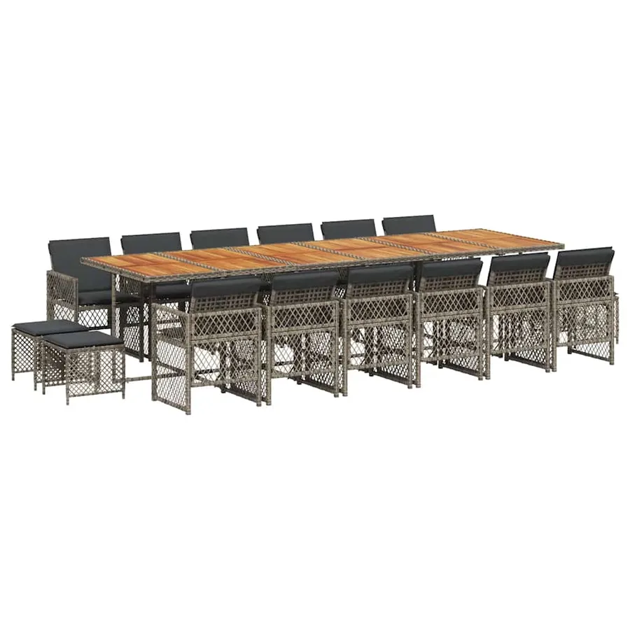 Ensemble à manger de jardin 17 pcs et coussins résine tressée - 2