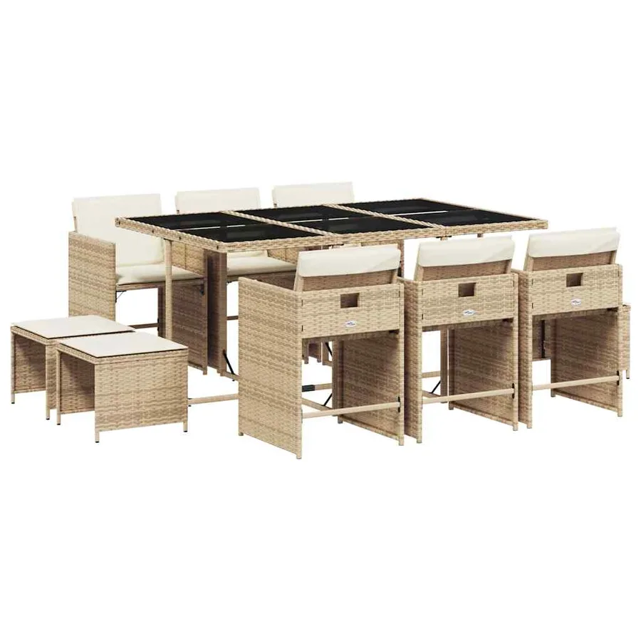 Ensemble à manger de jardin et coussins 11 pcs beige poly rotin - 2