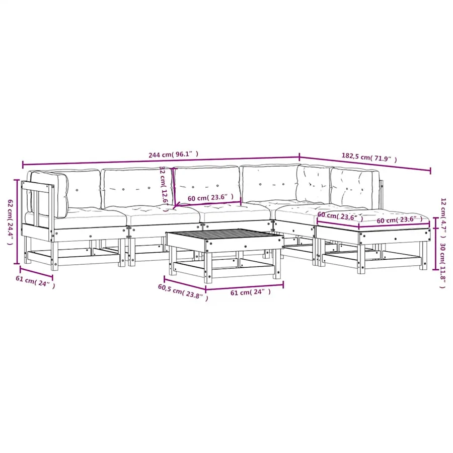 Salon de jardin 7 pcs avec coussins bois de pin imprégné - 9
