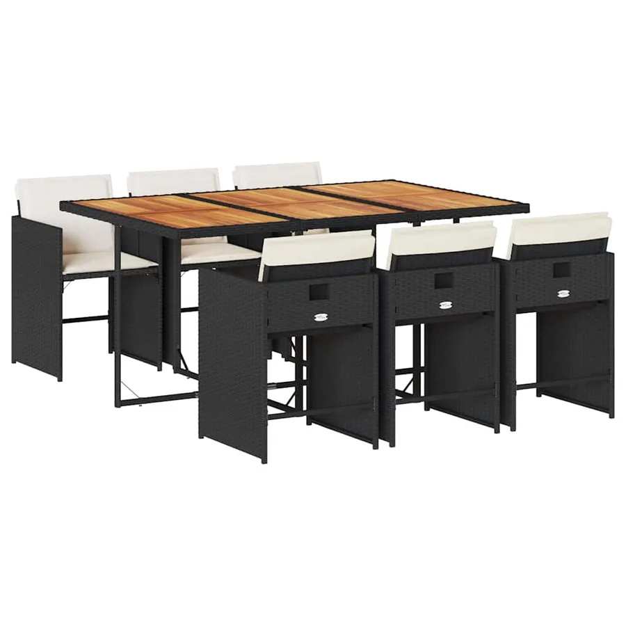 Ensemble à manger de jardin coussins 7pcs Noir Résine tressée - 2