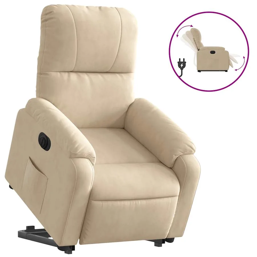 Fauteuil inclinable électrique crème tissu microfibre - 2