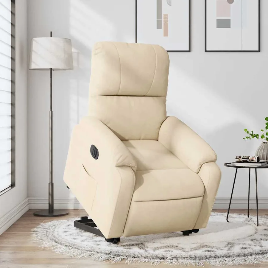 Fauteuil inclinable électrique crème tissu microfibre - 5