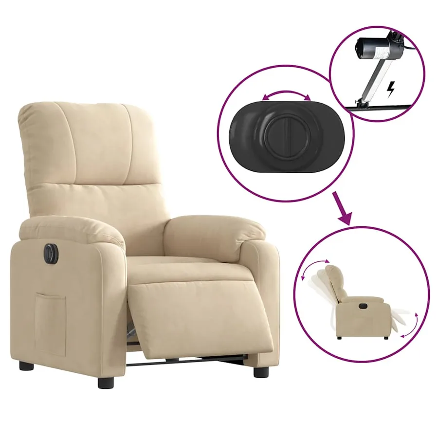 Fauteuil inclinable électrique crème tissu microfibre - 6