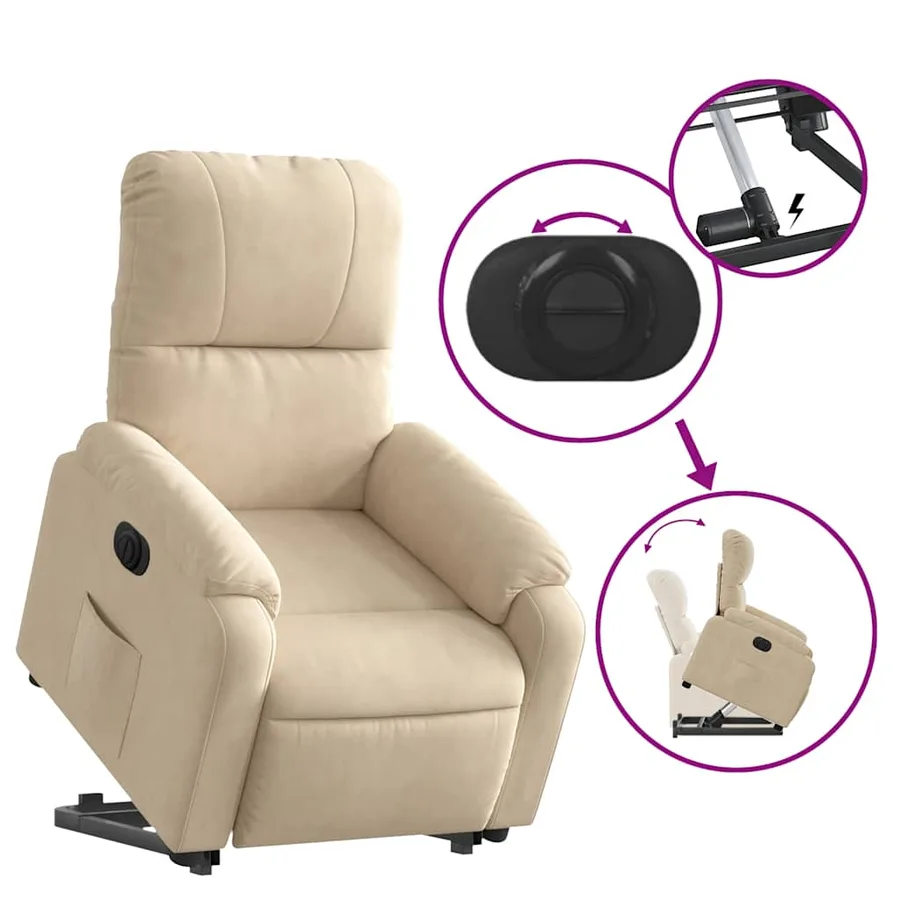 Fauteuil inclinable électrique crème tissu microfibre - 7