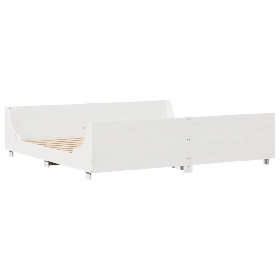 Cadre de lit sans matelas blanc 200x200 cm bois massif de pin - 5
