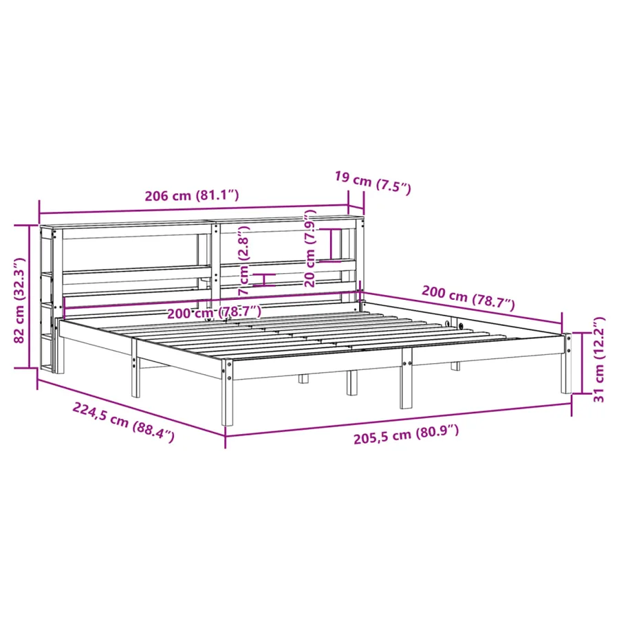 Cadre de lit sans matelas blanc 200x200 cm bois massif de pin - 12
