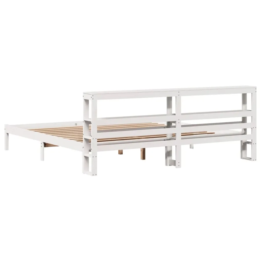 Cadre de lit sans matelas blanc 200x200 cm bois massif de pin - 6