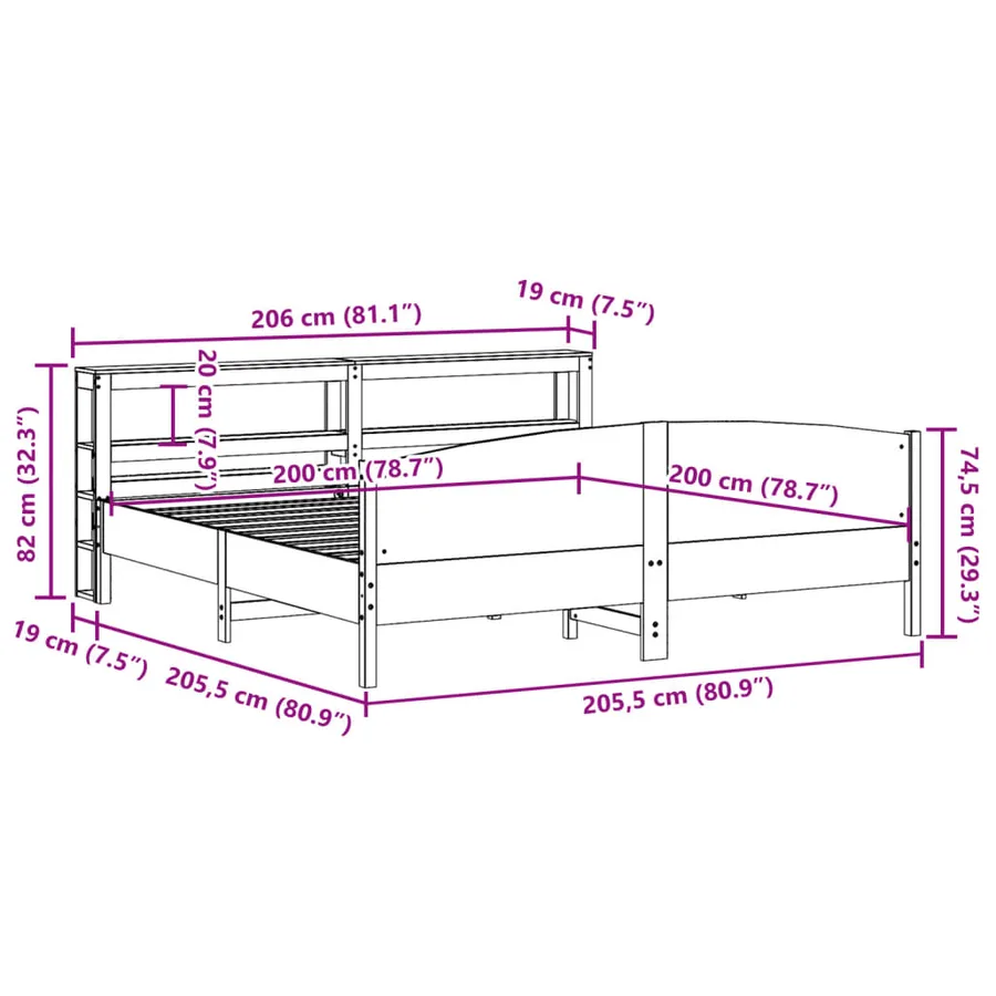 Cadre de lit sans matelas blanc 200x200 cm bois massif de pin - 12