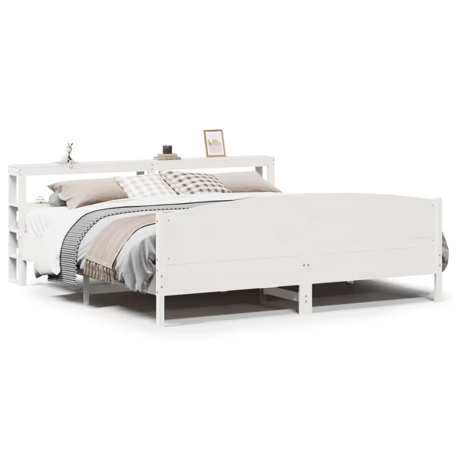 Cadre de lit sans matelas blanc 200x200 cm bois massif de pin - 2