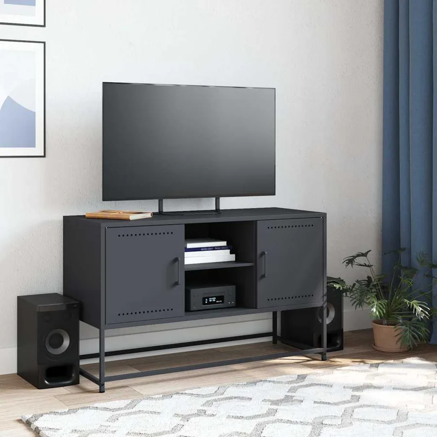 Meuble TV anthracite 100,5x39x60,5 cm acier - 3