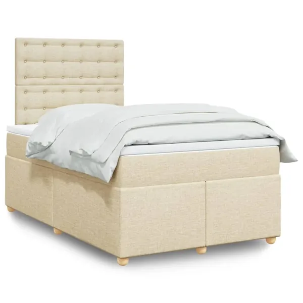 Sommier à lattes de lit avec matelas Crème 120x200 cm Tissu