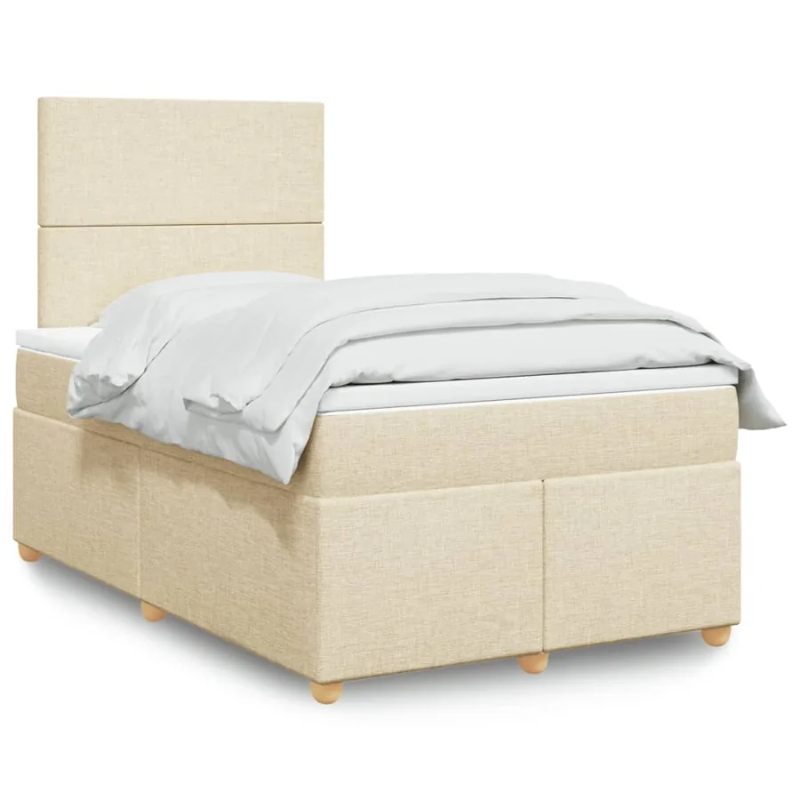 Sommier à lattes de lit avec matelas Crème 120x200 cm Tissu