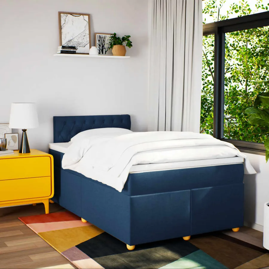 Sommier à lattes de lit avec matelas Bleu 120x200 cm Tissu - 4