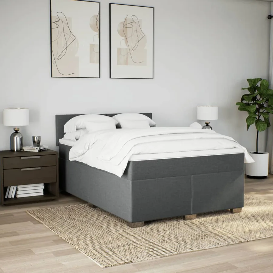 Sommier à lattes de lit avec matelas Gris foncé 140x190cm Tissu - 3