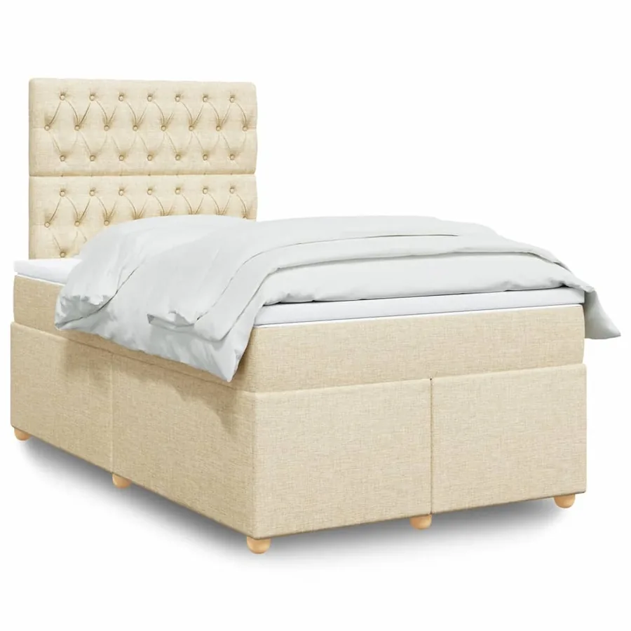 Sommier à lattes de lit avec matelas Crème 120x200 cm Tissu