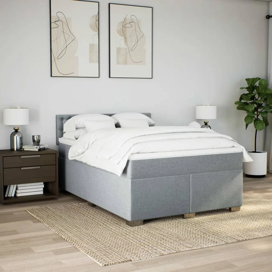 Sommier à lattes de lit avec matelas Gris clair 140x190cm Tissu - 4