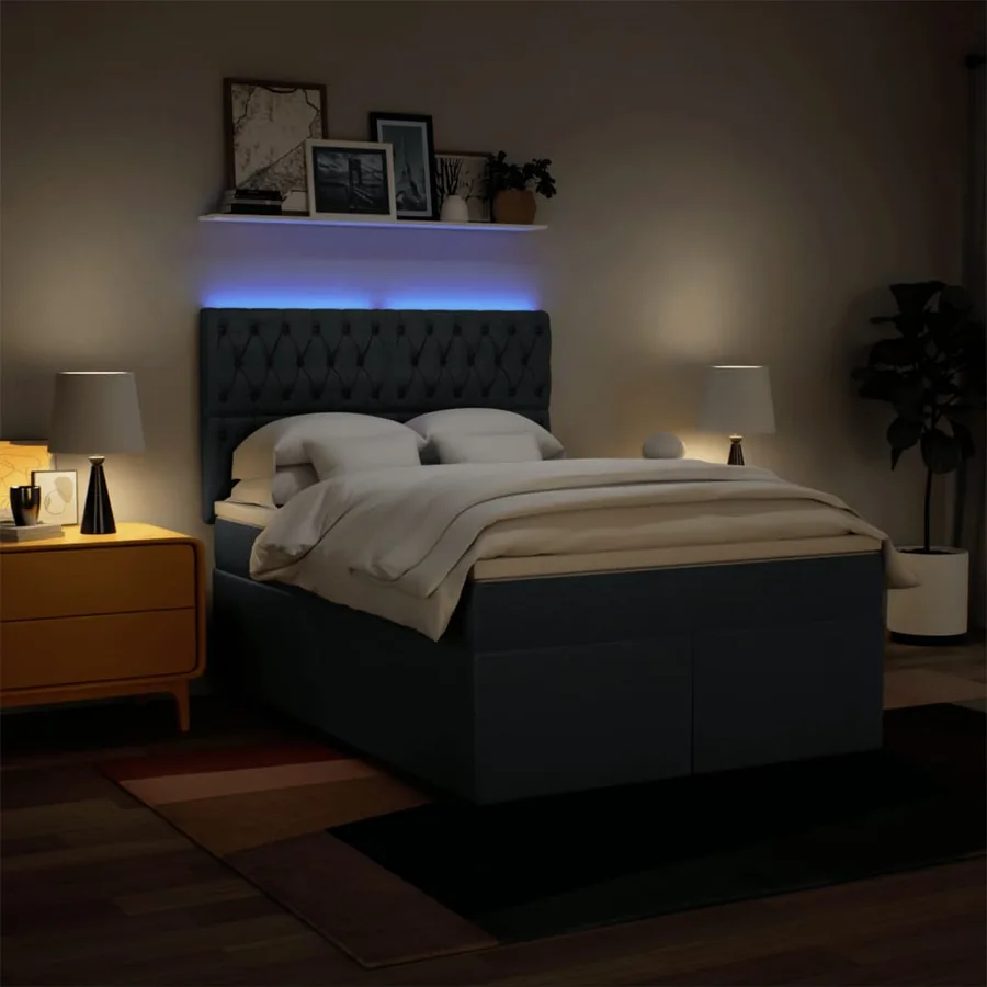 Sommier à lattes de lit avec matelas Bleu 140x190 cm Tissu - 5