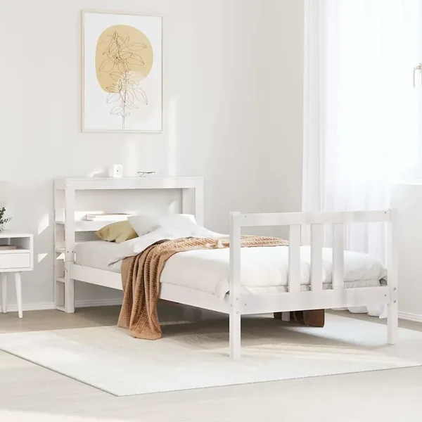 Cadre de lit avec tête de lit sans matelas blanc 90x200 cm