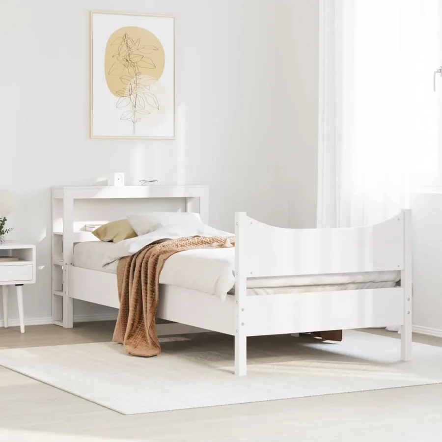 Cadre de lit avec tête de lit blanc 90x200cm bois de pin massif - 3