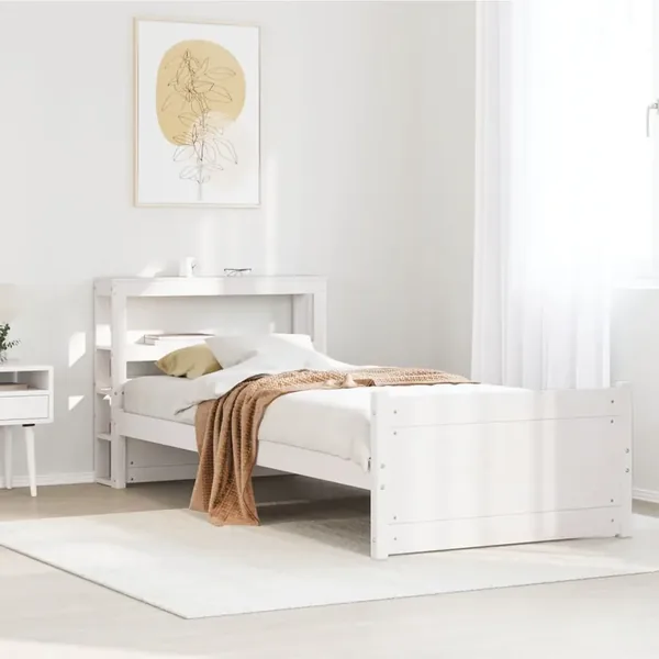 Cadre de lit avec tête de lit sans matelas blanc 90x190 cm