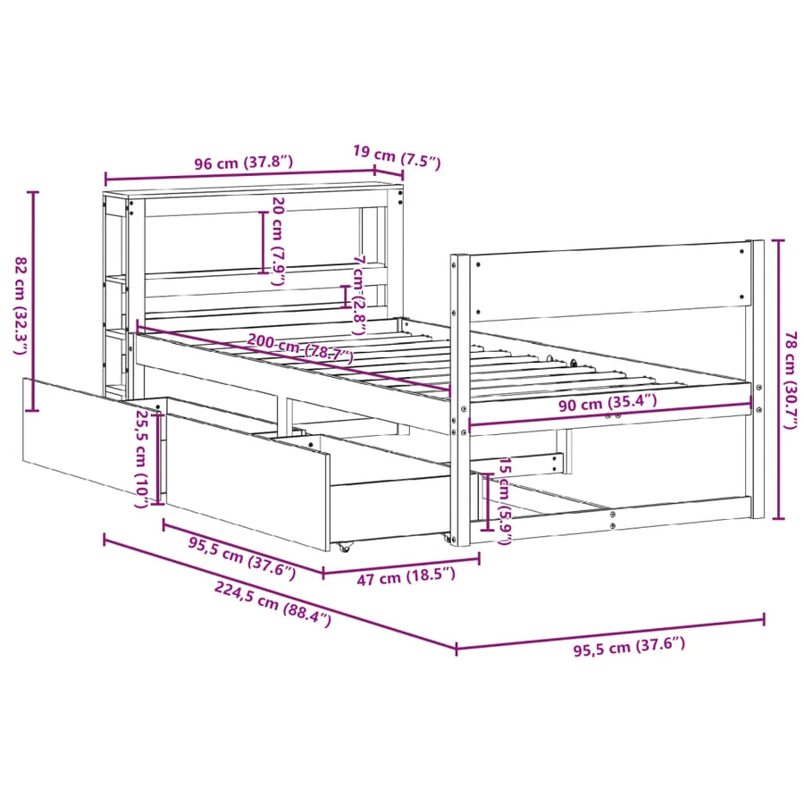 Cadre de lit sans matelas blanc 90x200 cm bois de pin massif - 12
