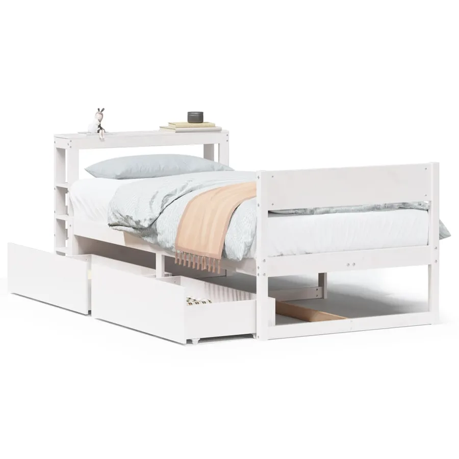 Cadre de lit sans matelas blanc 90x200 cm bois de pin massif - 2
