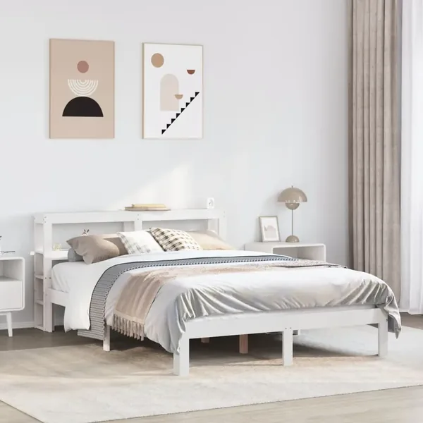 Cadre de lit avec tête de lit sans matelas blanc 120x190 cm