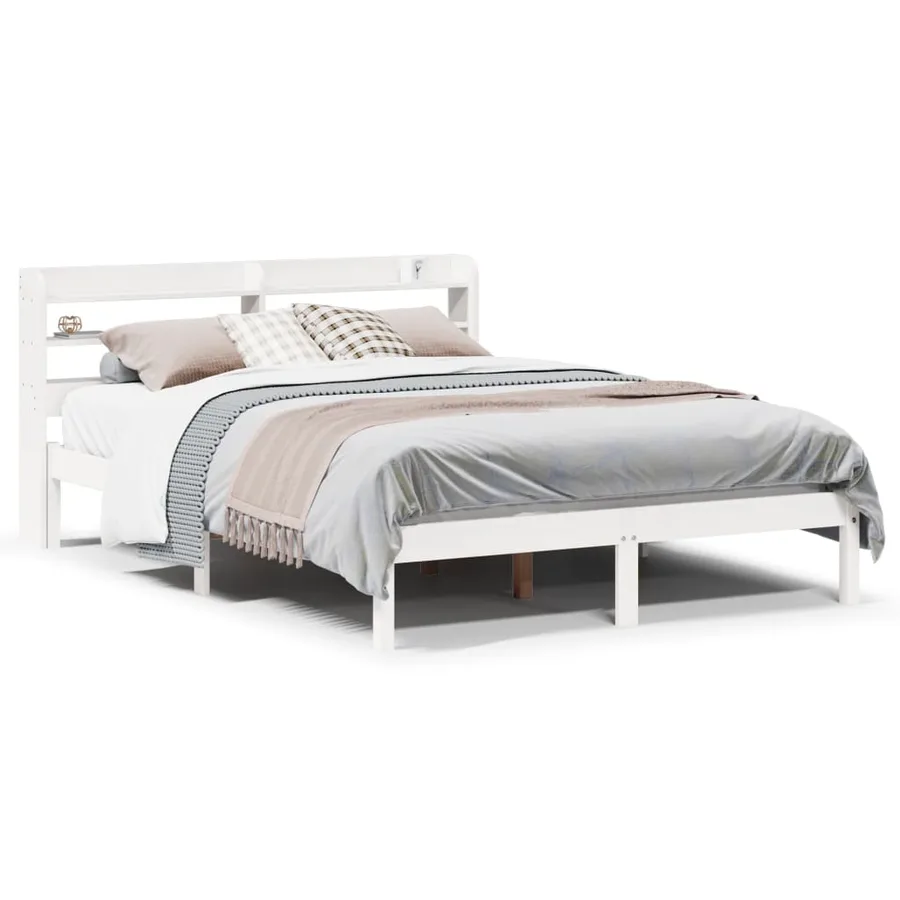 Cadre de lit sans matelas blanc 150x200 cm bois de pin massif - 2