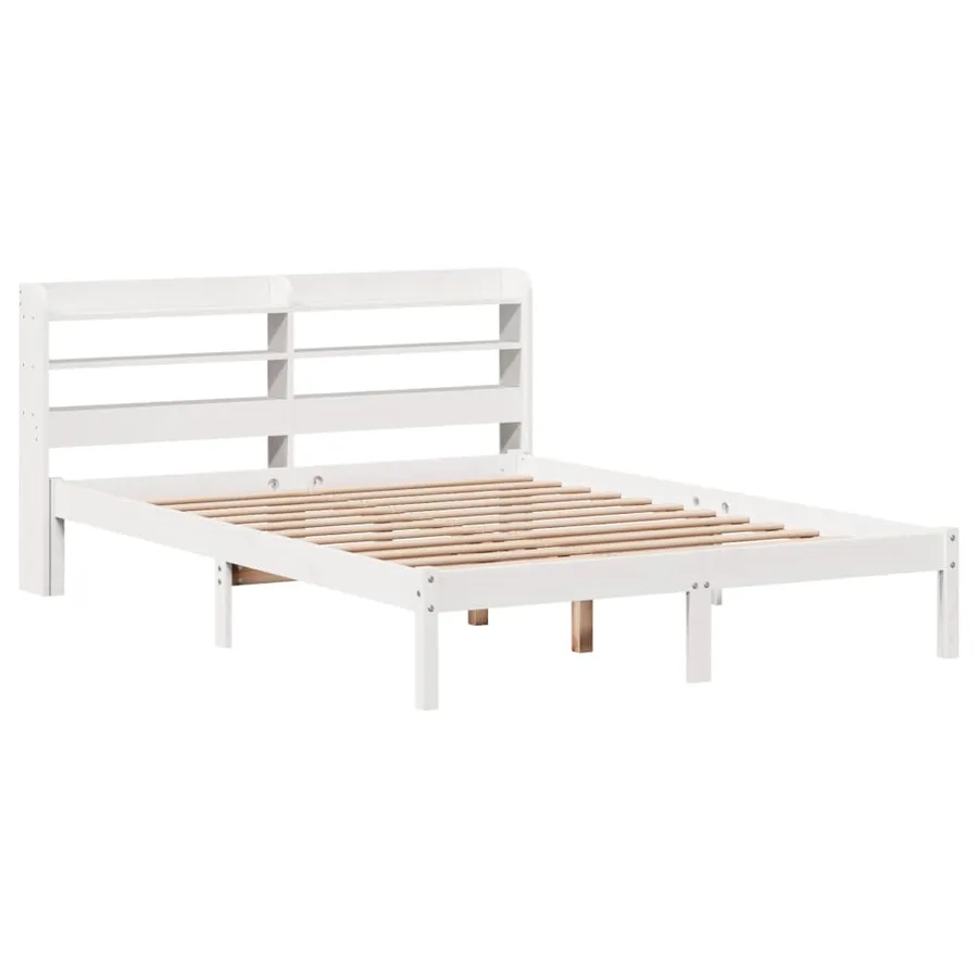 Cadre de lit sans matelas blanc 150x200 cm bois de pin massif - 3