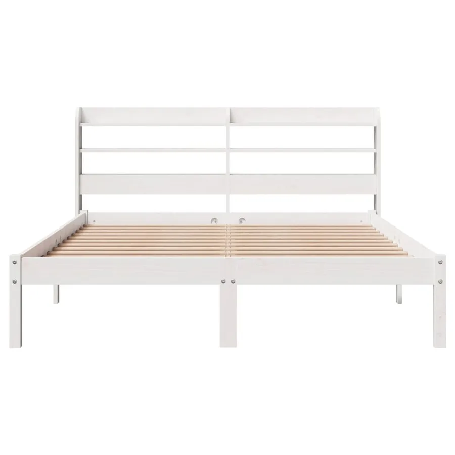 Cadre de lit sans matelas blanc 150x200 cm bois de pin massif - 4