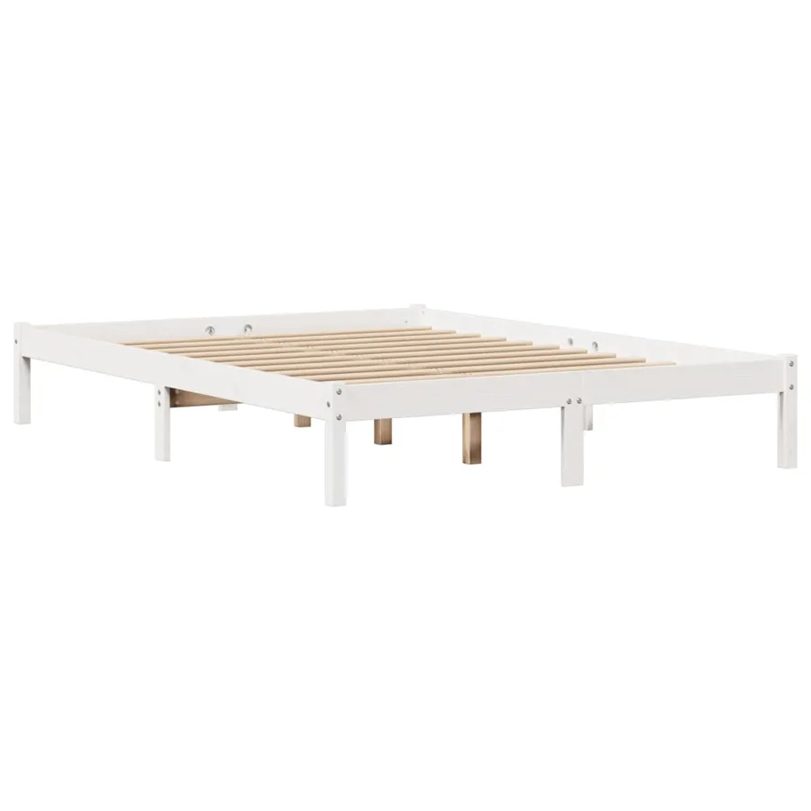 Cadre de lit sans matelas blanc 150x200 cm bois de pin massif - 7