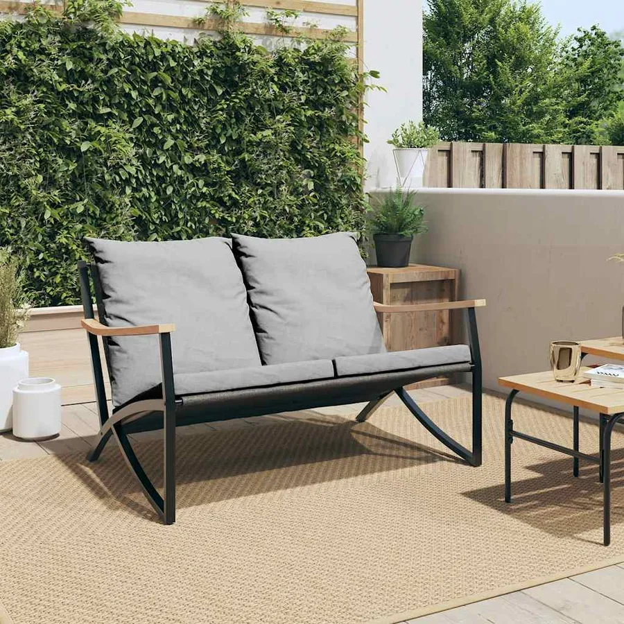 Banc de jardin avec coussins 120 cm noir acier - 4