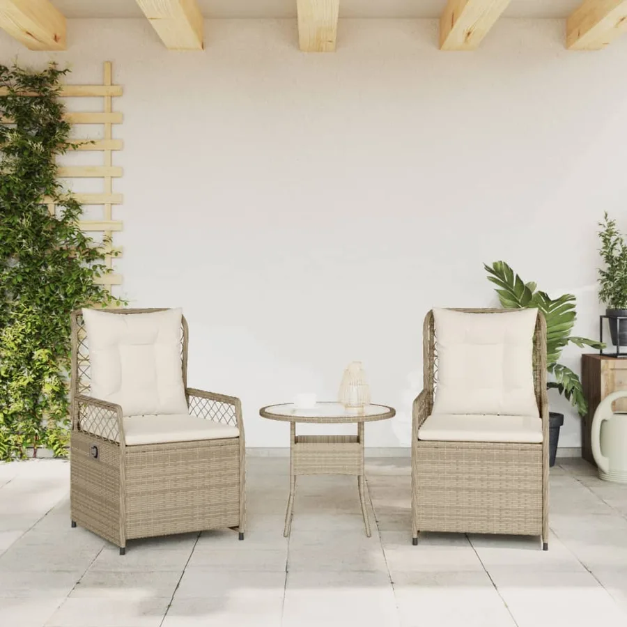 Chaises inclinables de jardin lot de 2 beige résine tressée - 3