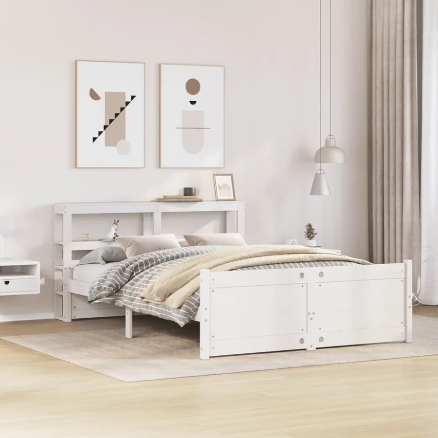 Cadre de lit avec tête de lit sans matelas blanc 140x200 cm