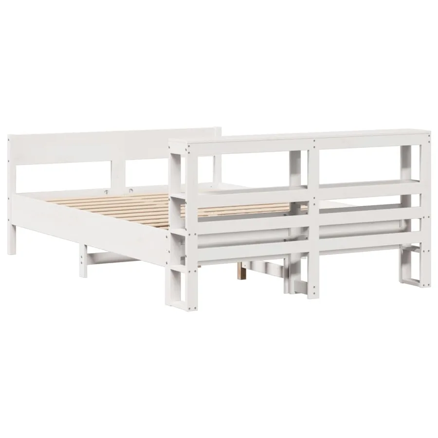 Cadre de lit sans matelas blanc 140x190 cm bois de pin massif - 6