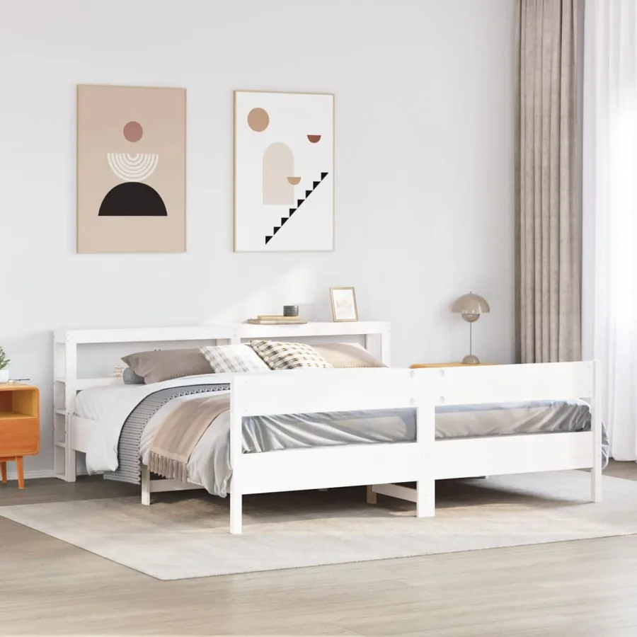 Cadre de lit sans matelas blanc 180x200 cm bois massif de pin