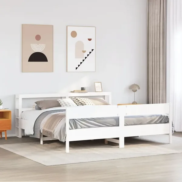 Cadre de lit sans matelas blanc 180x200 cm bois massif de pin