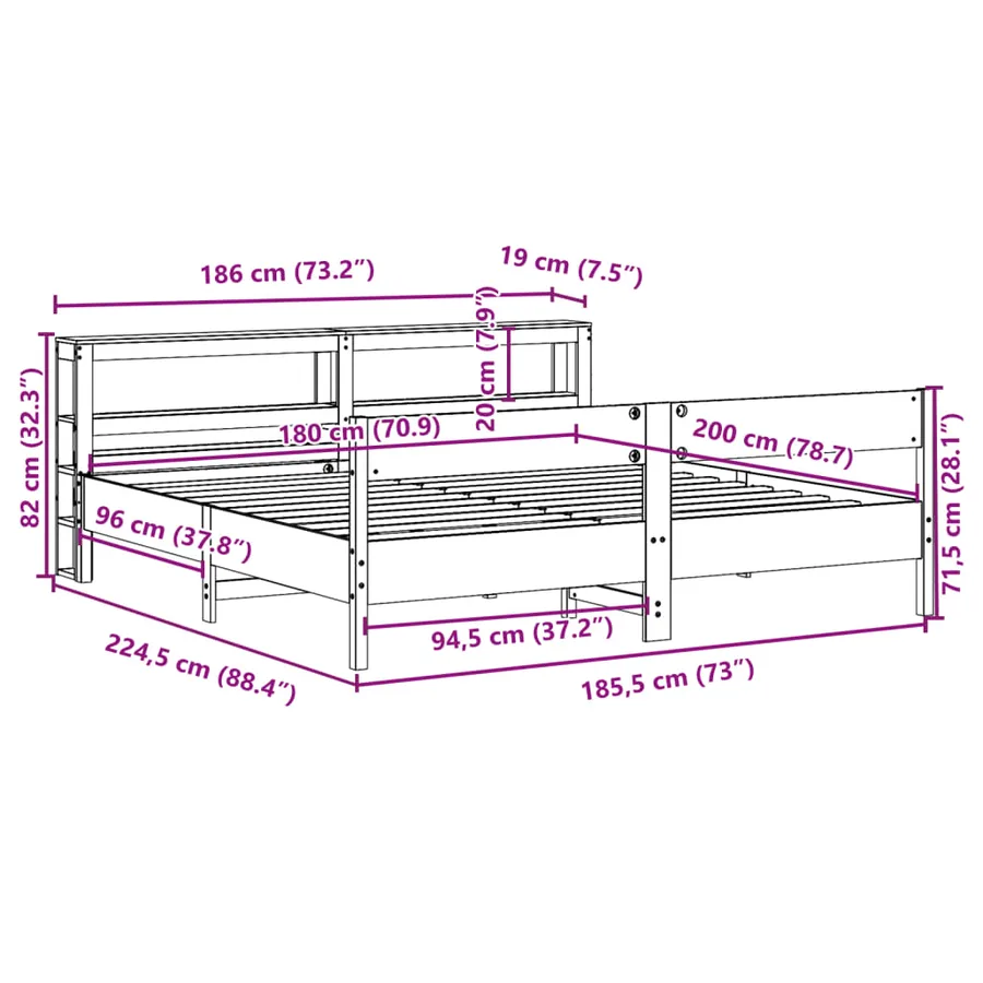 Cadre de lit sans matelas blanc 180x200 cm bois massif de pin - 12