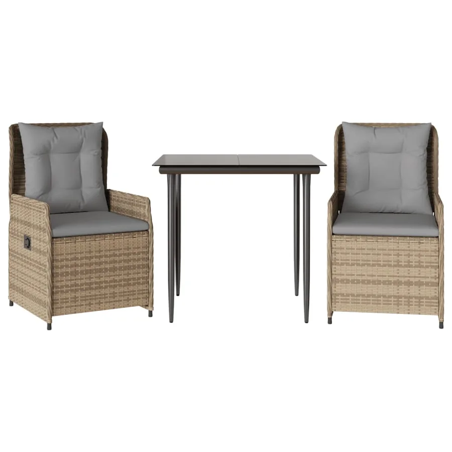 Ensemble à manger de jardin et coussins 3 pcs Beige poly rotin - 2