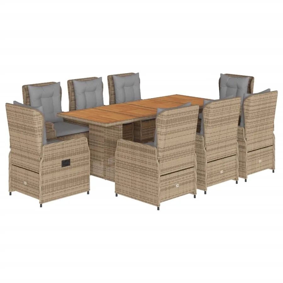 Ensemble à manger de jardin et coussins 9 pcs beige Poly rotin - 2